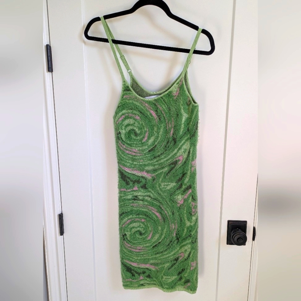 NWT House of Sunny Hot Springs Hockney dress grass green knit Kendall jenner - Picture 4 of 6